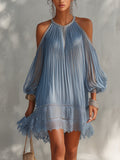 LEA | MINIABITO BLU CON SPALLE SCOPERTE