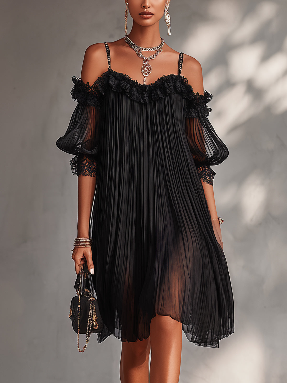 Vittoria Off-Shoulder Mini Dress with Lace Trim