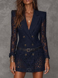 Elena™ | Blazer Miniabito en Pizzo Blu Notte