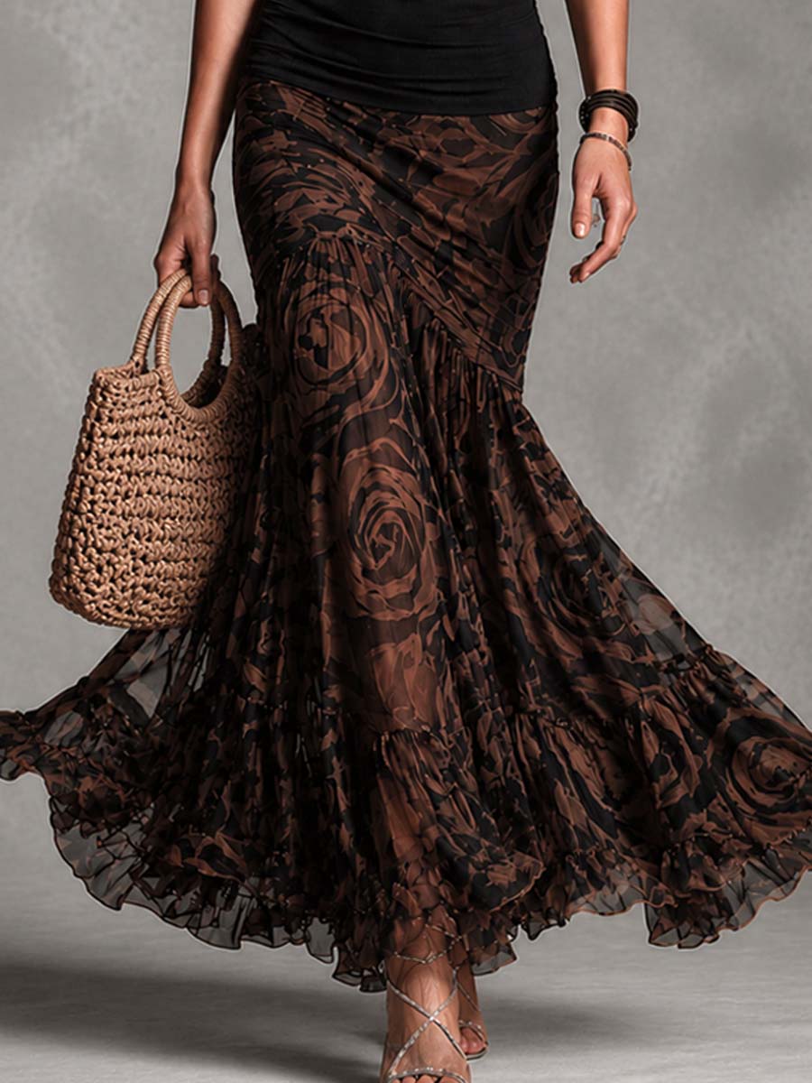 ELENA | Coordinato Boho con Top Nero e Gonna Stampata