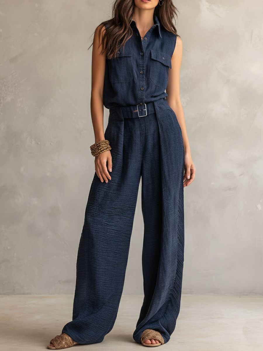 Tuta Utility Boho Senza Maniche con Cintura Grigio Ardesia