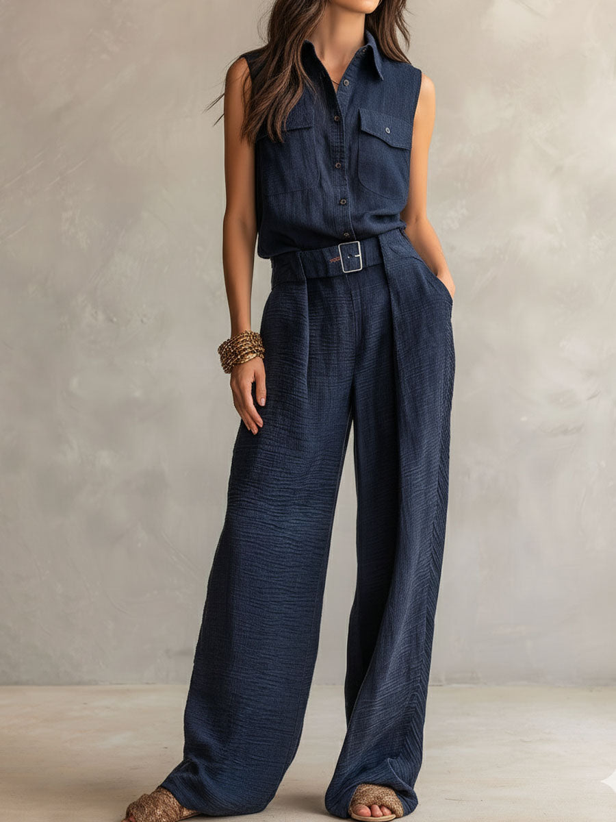 Tuta Utility Boho Senza Maniche con Cintura Grigio Ardesia