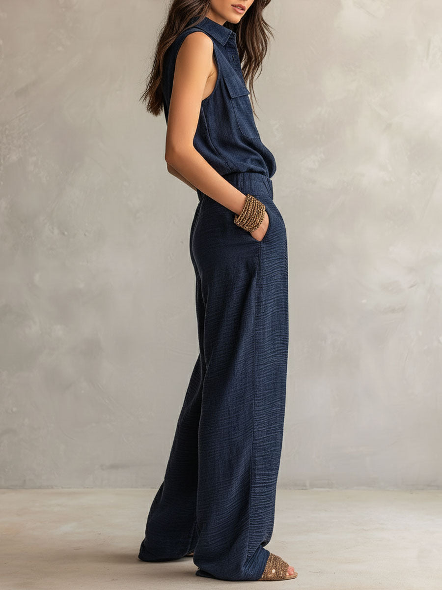 Tuta Utility Boho Senza Maniche con Cintura Grigio Ardesia
