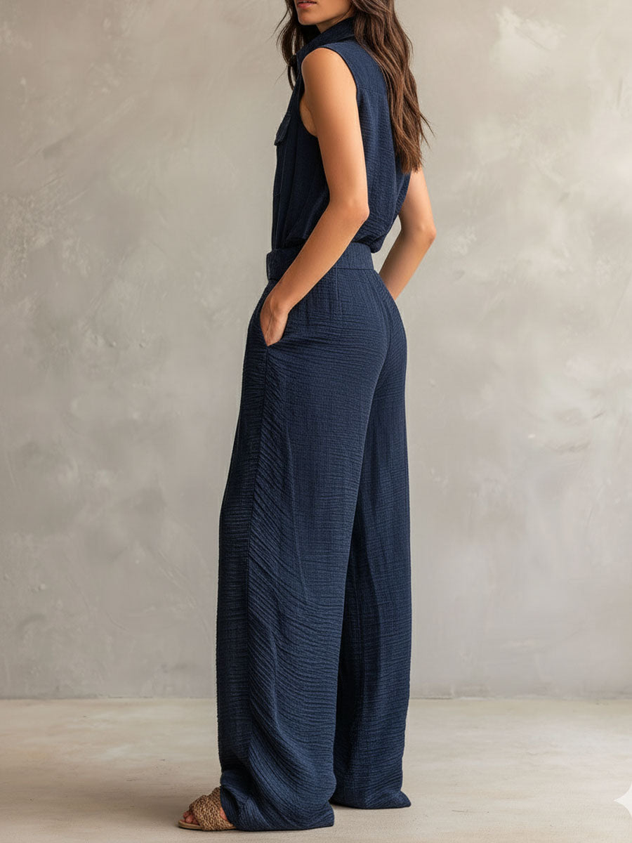 Tuta Utility Boho Senza Maniche con Cintura Grigio Ardesia