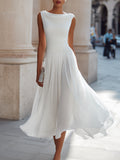 CINTIA · Vestido midi plisado sin mangas con escote drapeado