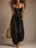 Tuta Harem in Pizzo e Chiffon Nero con Collo all'Americana