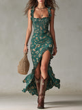 CAMILA - Abito lungo stile boho retrò con volant