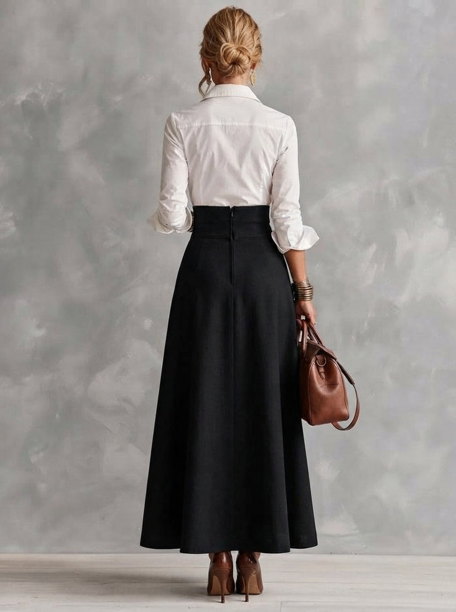 Juliette| Completo Due Pezzi con Camicia Bianca e Gonna a Vita Alta con Bottoni Dorati