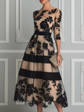 Maria | Abito Midi A Linea Elegante in Pizzo Nero