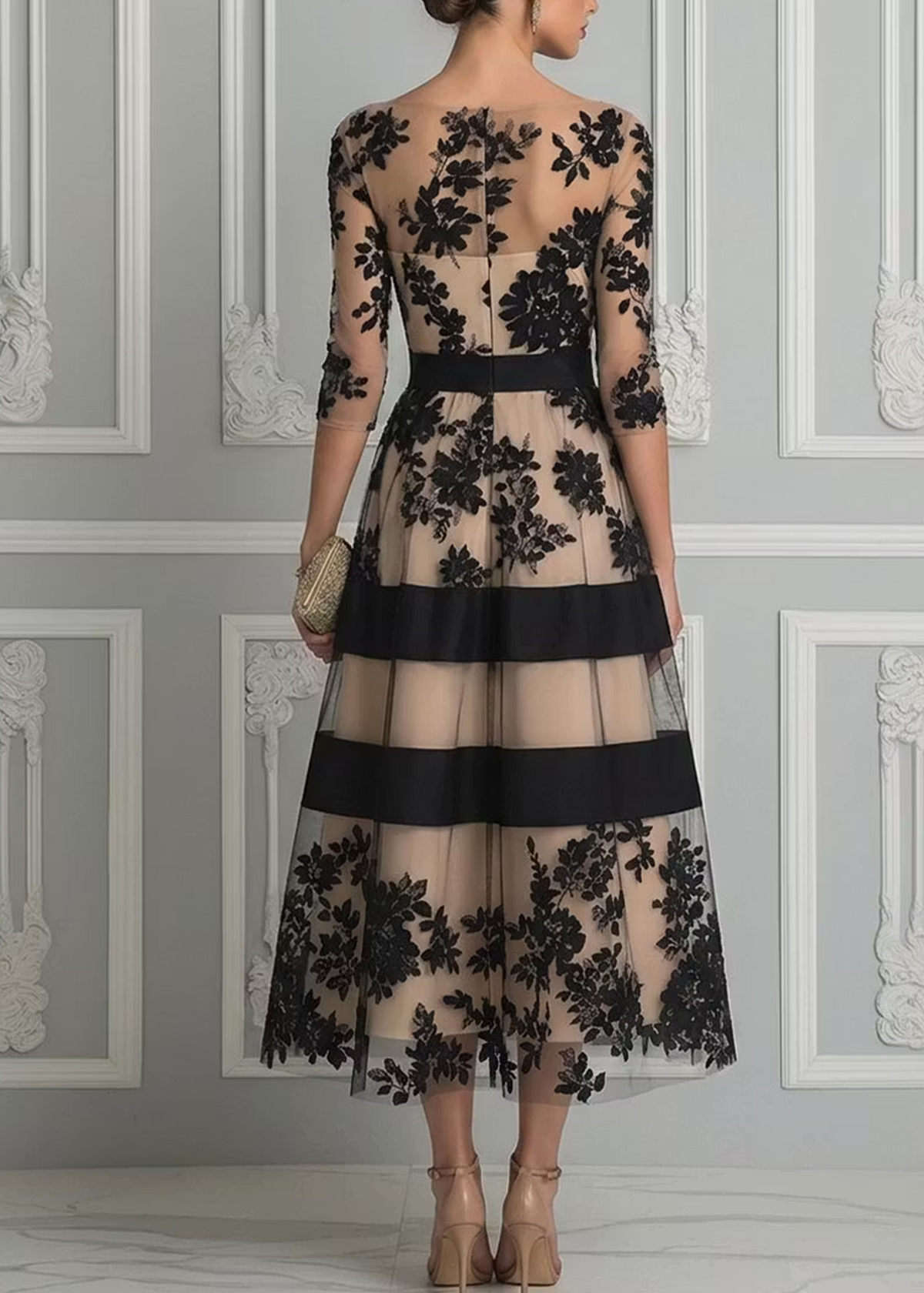 Maria | Abito Midi A Linea Elegante in Pizzo Nero