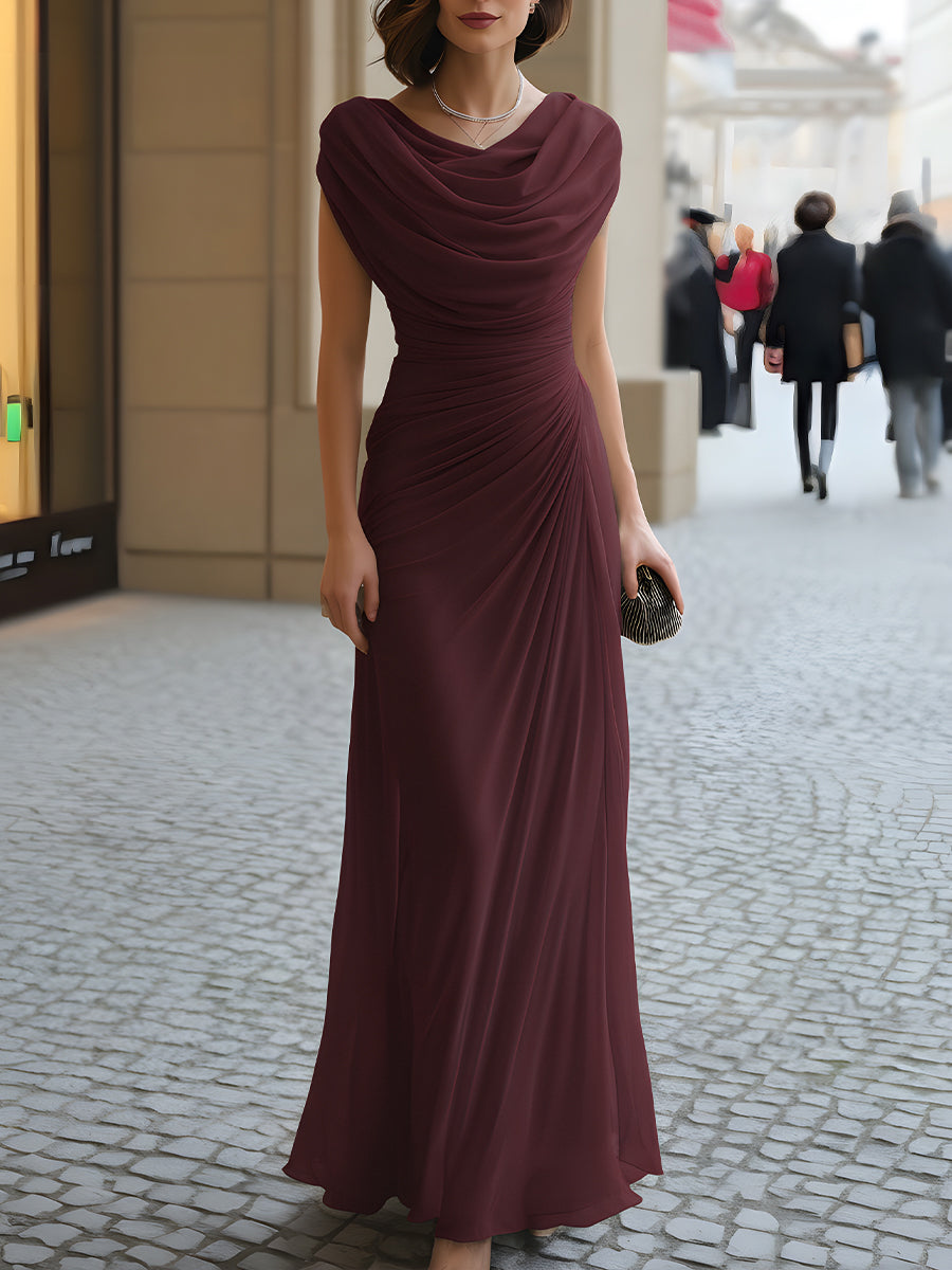 VICTORIA - Vestido largo fruncido con escote drapeado