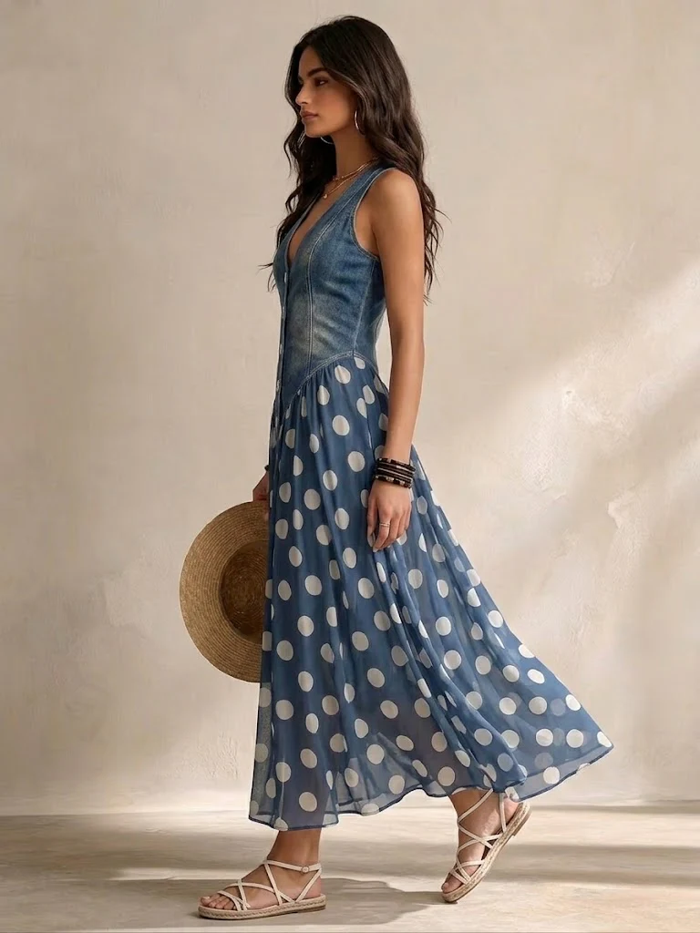 VALENTINA - Denim & lunares · Escote V