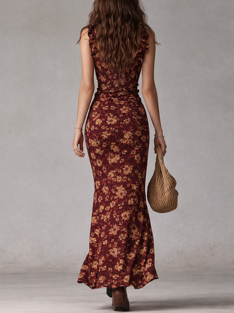 CAMILA - Abito lungo stile boho retrò con volant