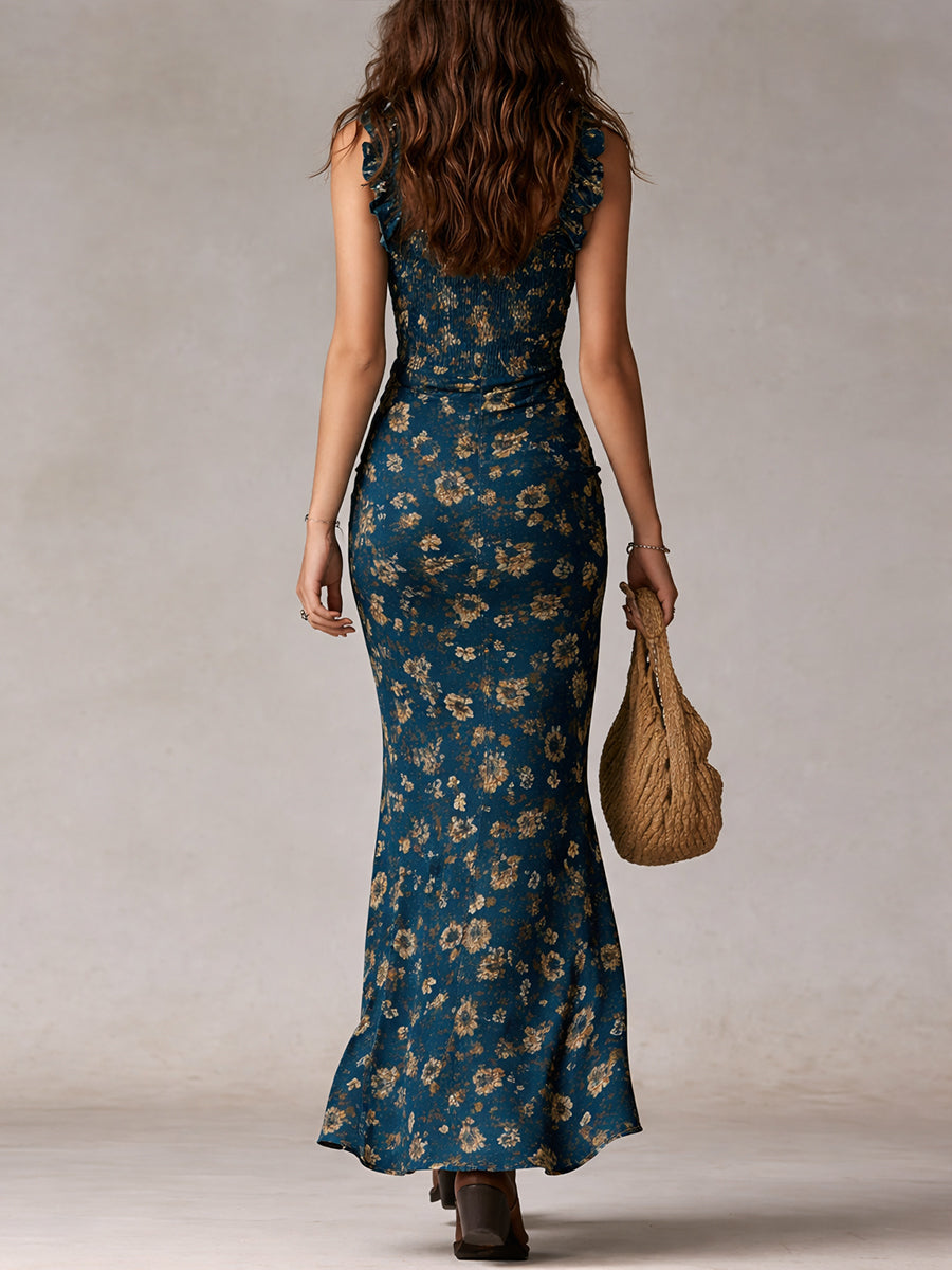 CAMILA - Abito lungo stile boho retrò con volant