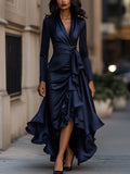 GINEVRA | Abito lungo in raso drappeggiato blu notte