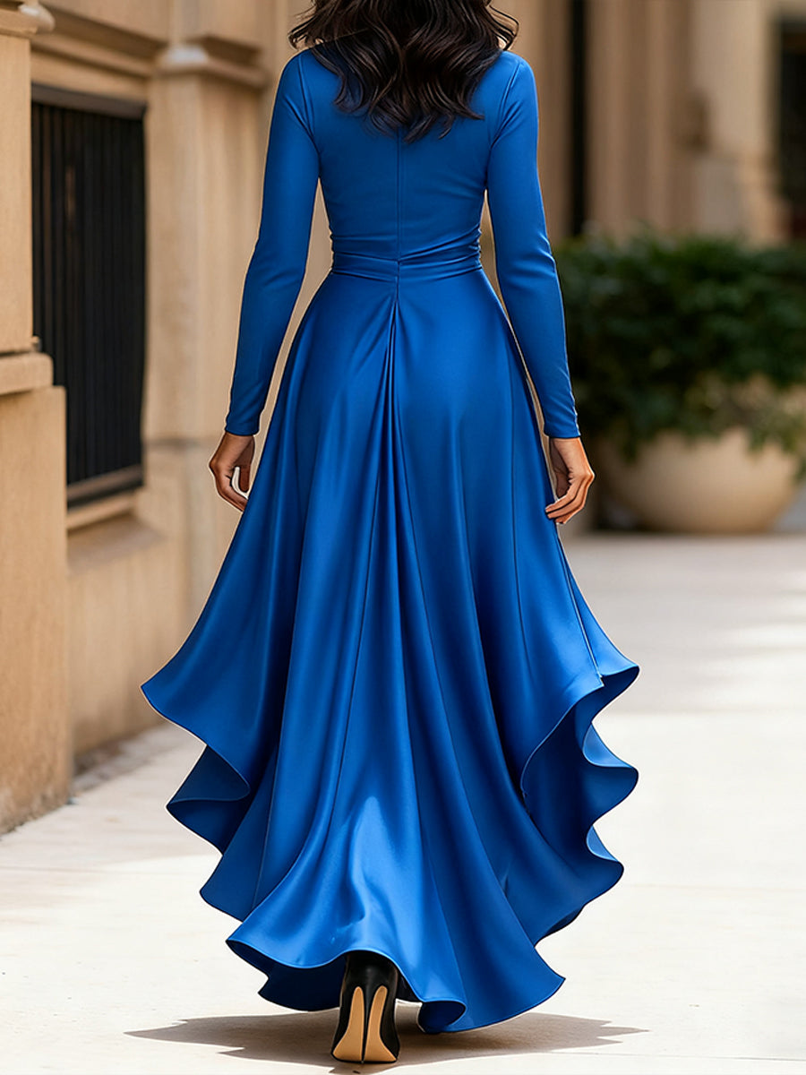 GINEVRA | Abito lungo in raso drappeggiato blu notte