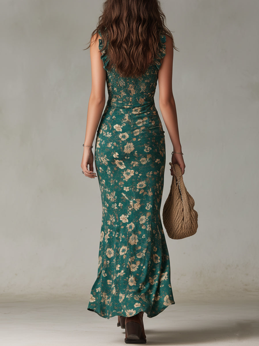 CAMILA - Abito lungo stile boho retrò con volant
