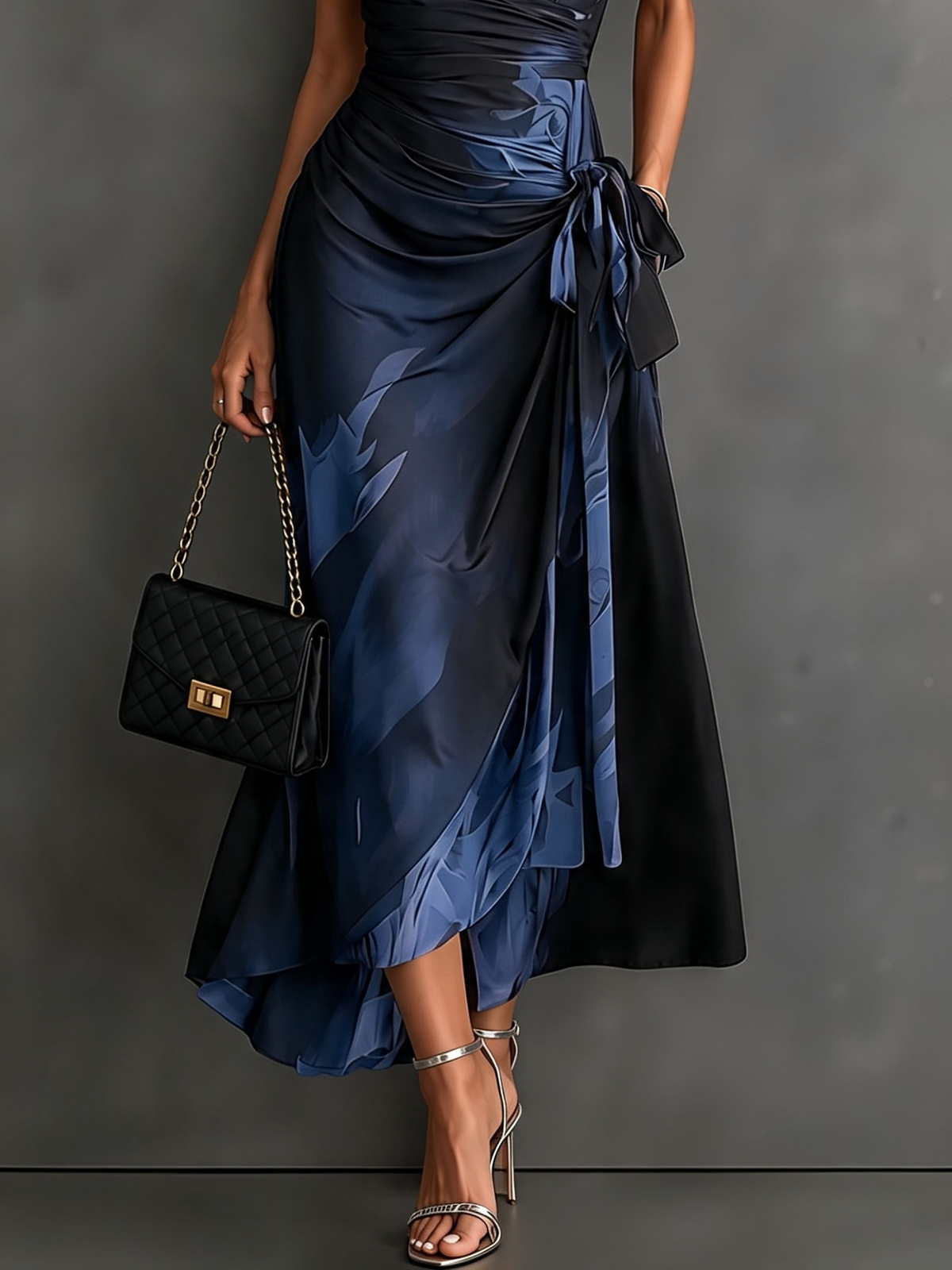 Valeria | abito midi aderente con stampa astratta e scollo a V