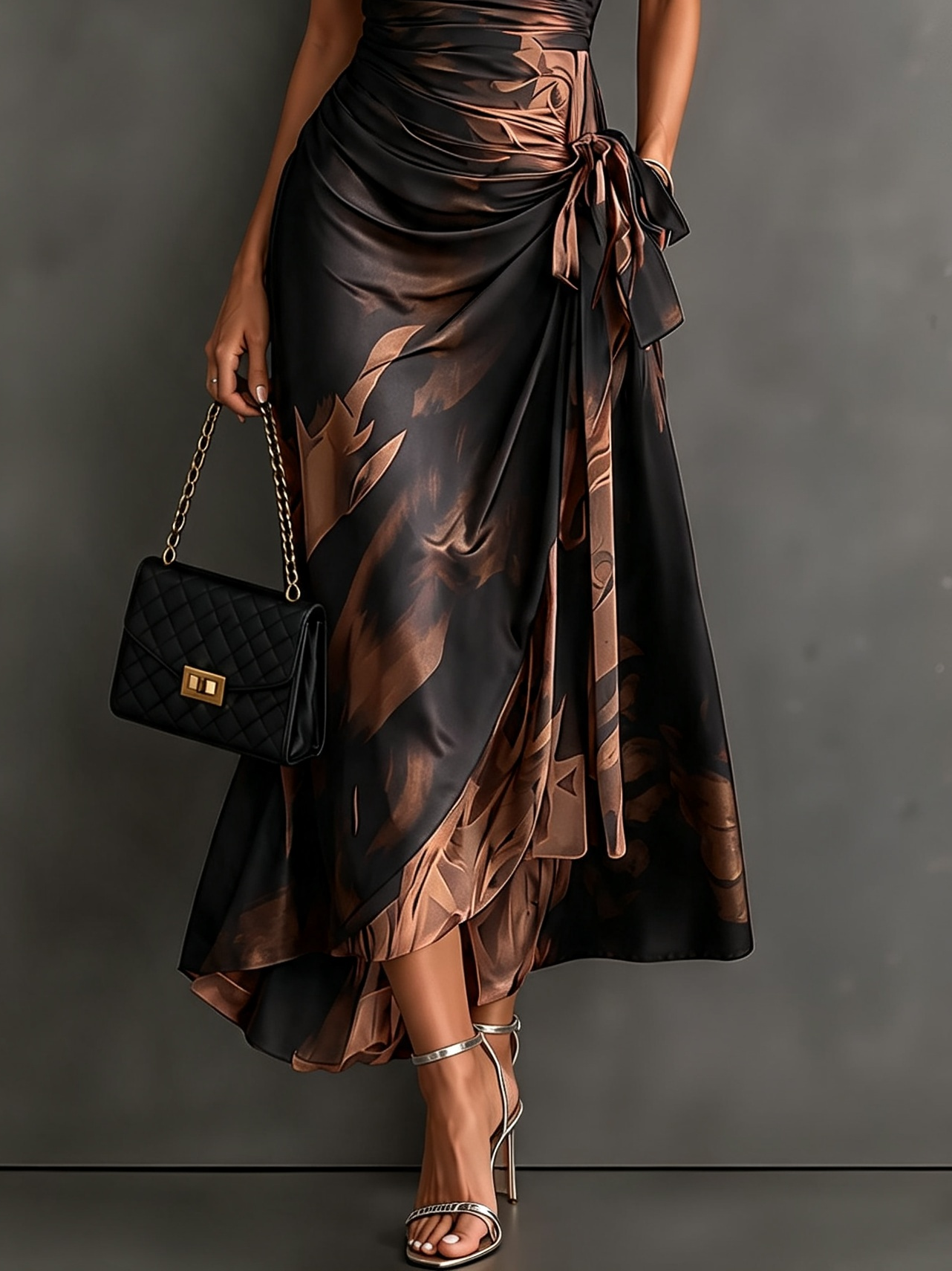 Valeria | abito midi aderente con stampa astratta e scollo a V