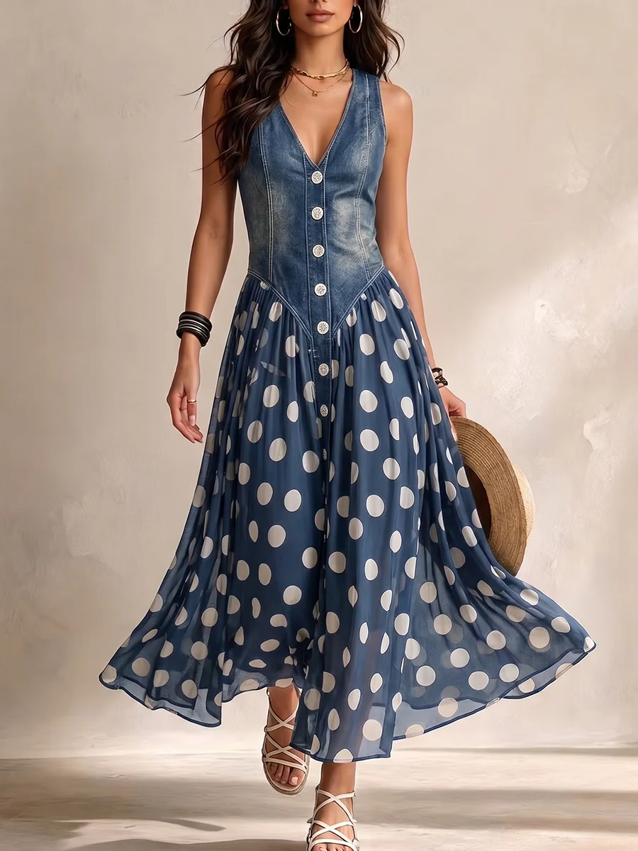 VALENTINA - Denim & lunares · Escote V