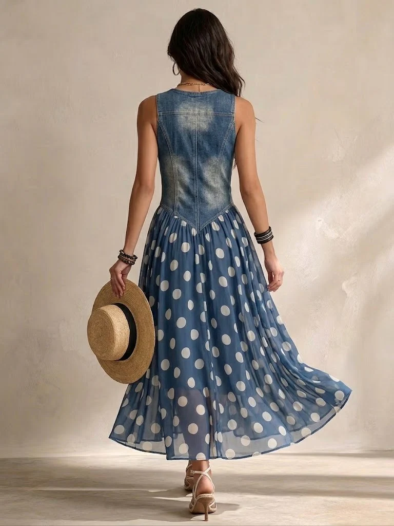 VALENTINA - Denim & lunares · Escote V