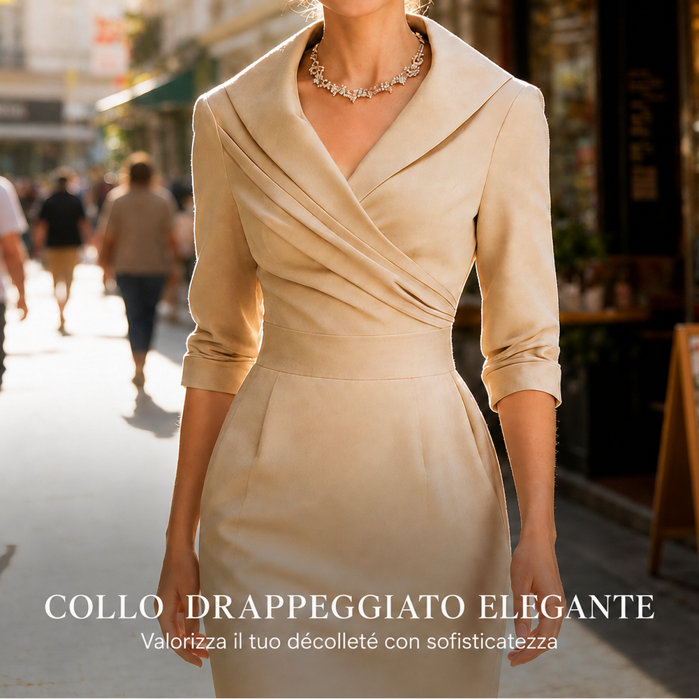 Rosa - Elegante abito tubino con collo a revers e tasche