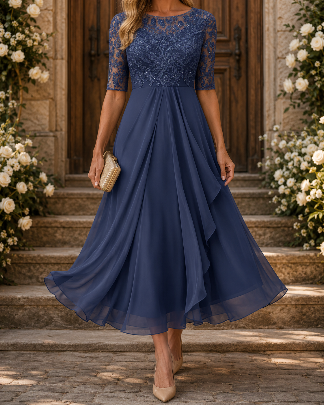 Rosa – Il Vestito Midi in Pizzo Flattering