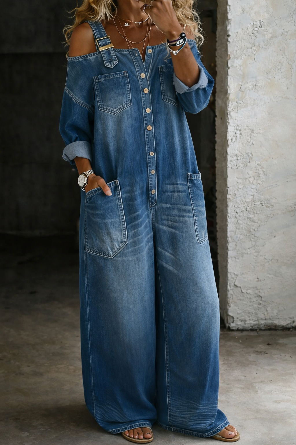 Sophia | Tuta in denim con spalle scoperte