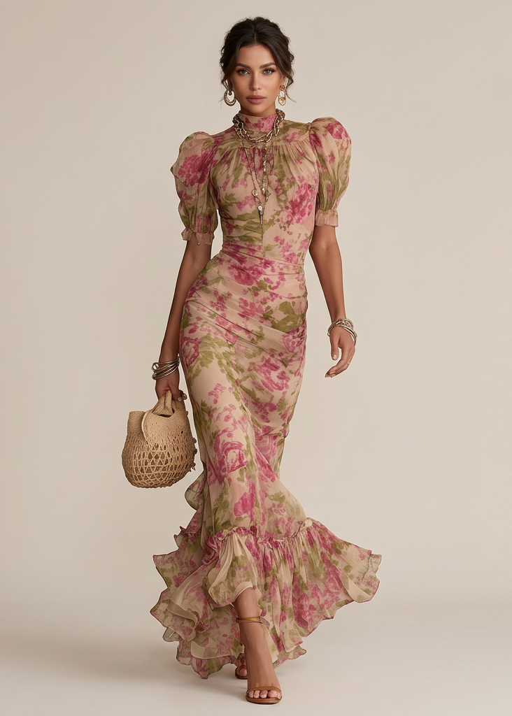 Fiora · Vestido maxi con estampado de rosas vintage