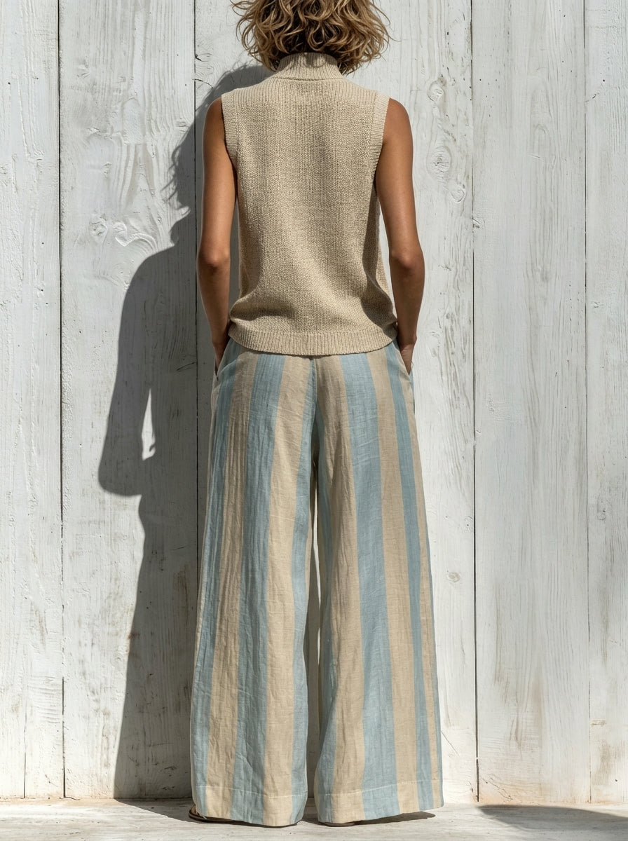 Sofía | Completo Elegante en Tessuto Fluido: Top y Pantaloni Palazzo a Righe
