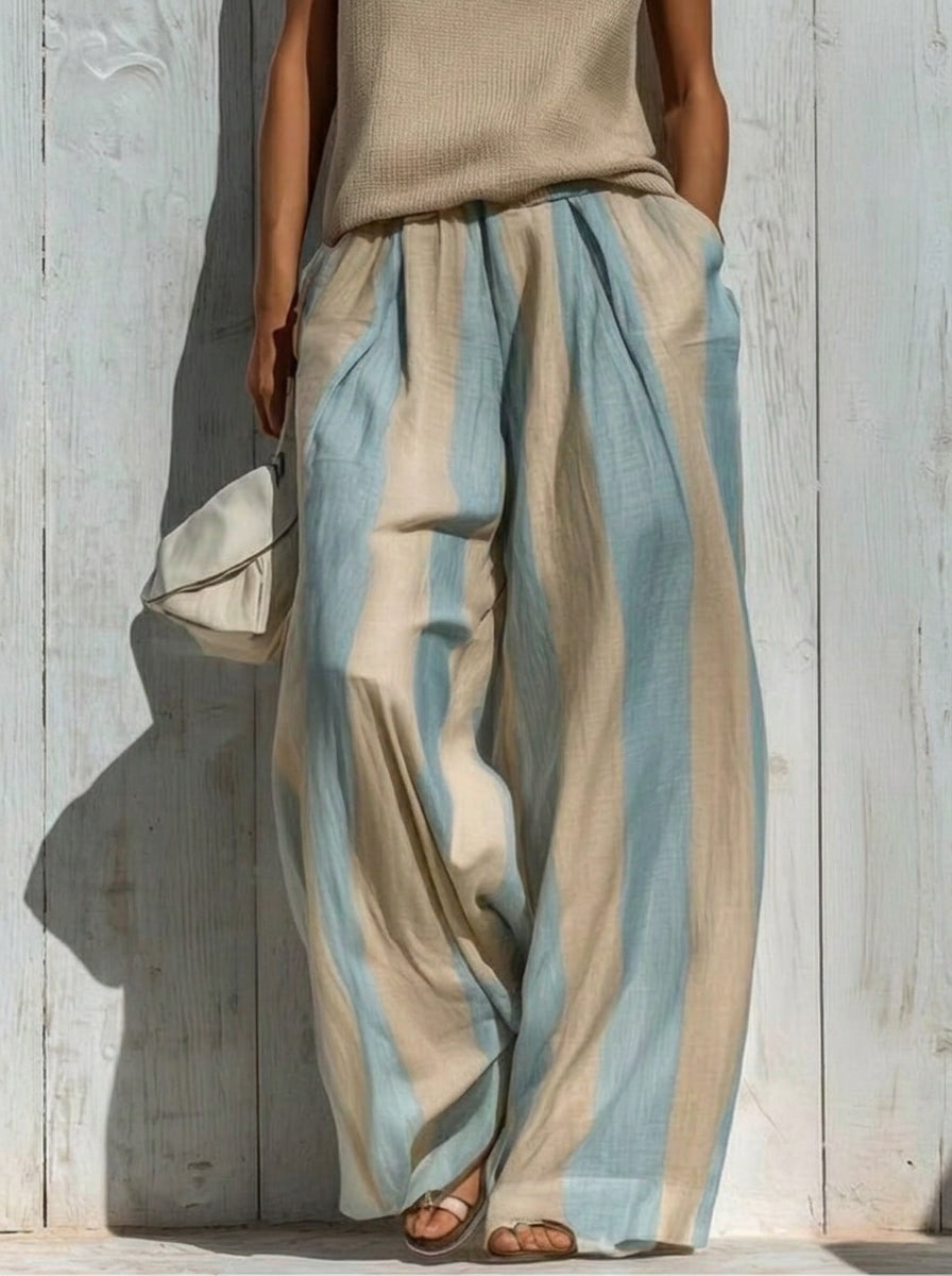 Sofía | Completo Elegante en Tessuto Fluido: Top y Pantaloni Palazzo a Righe