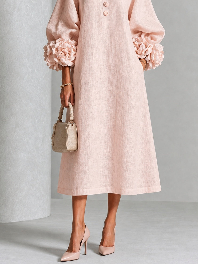 Giorgia | Abito midi a fiori con bottoni e polsini decorativi