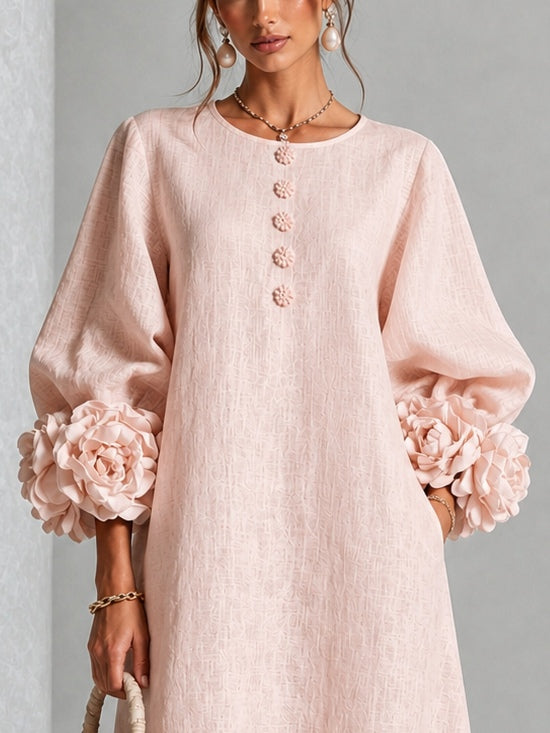 Giorgia | Abito midi a fiori con bottoni e polsini decorativi