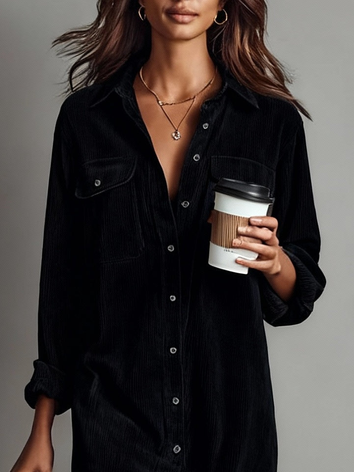Matilde™ | Abito Midi Oversize en Velluto a Coste Monopetto con Tasche
