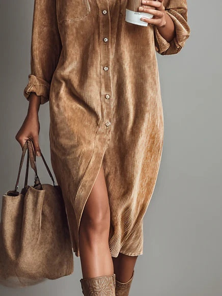 Matilde™ | Abito Midi Oversize en Velluto a Coste Monopetto con Tasche