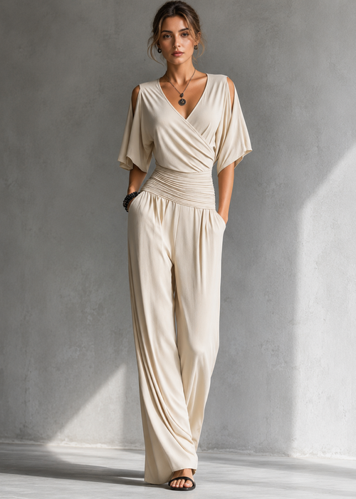 Alía | Conjunto Elegante con Efecto Cruzado y Pantalón Ancho