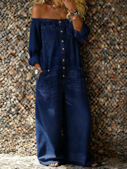 Noa | Mono de denim con escote de hombro descubierto