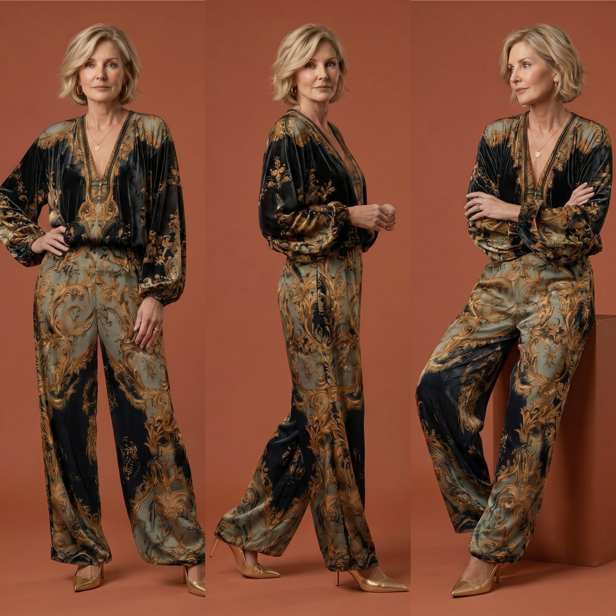 Lorena · CONJUNTO BARROCO TOP MANGA LARGA PANTALÓN ANCHO