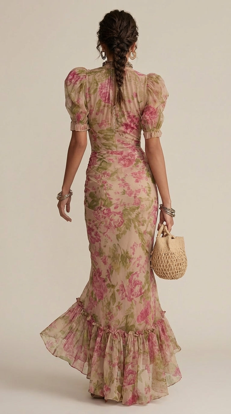 Fiora · Vestido maxi con estampado de rosas vintage