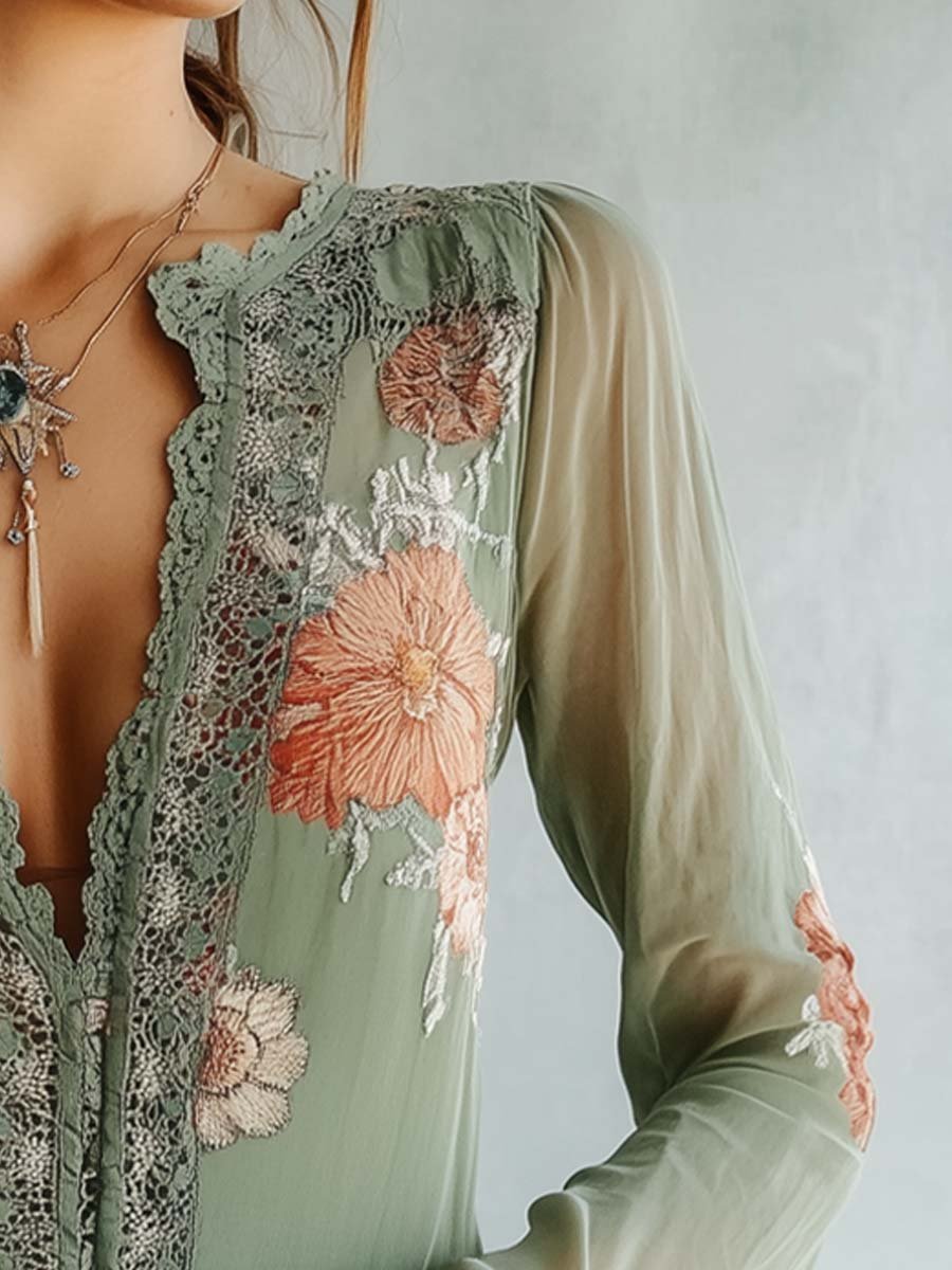 Rocío · Blusa floreale bohémien con pizzo