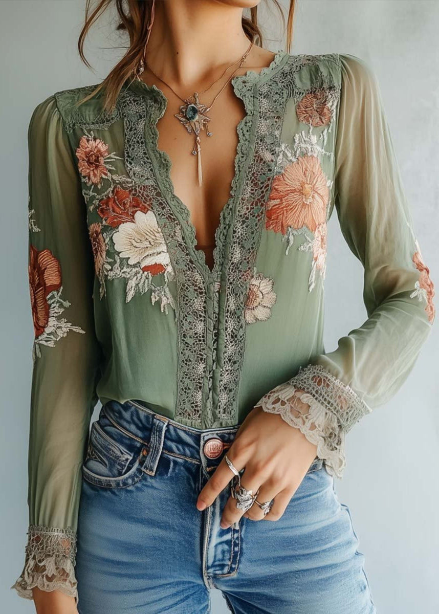 Rocío · Blusa floreale bohémien con pizzo