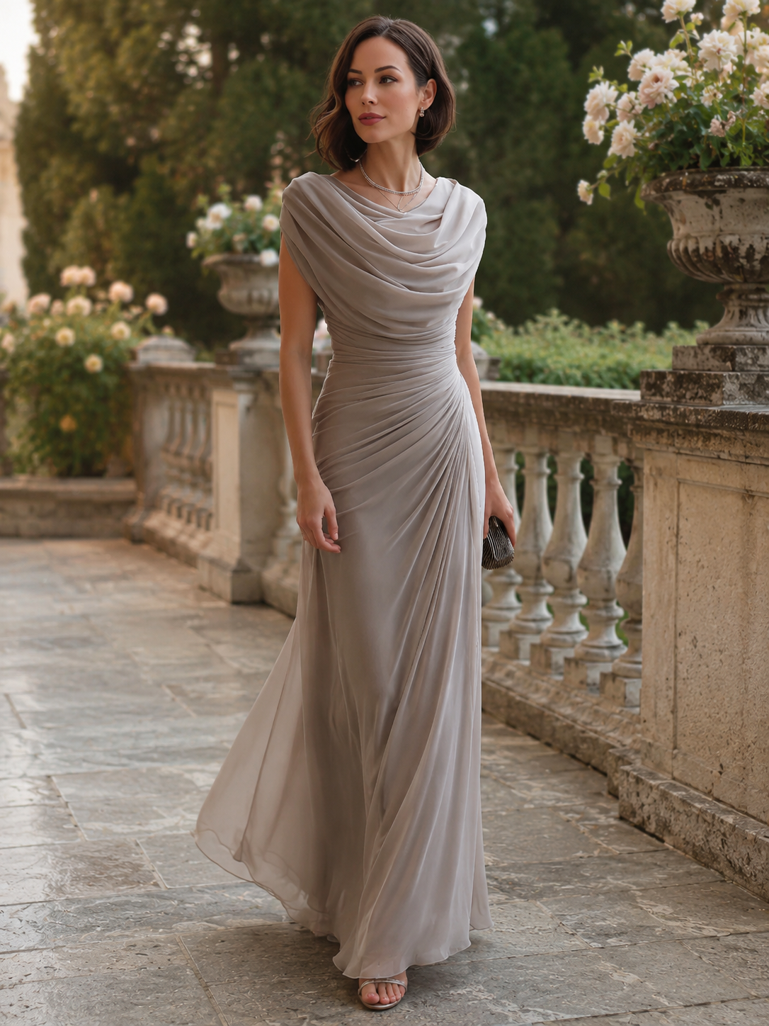 VICTORIA - Vestido largo fruncido con escote drapeado