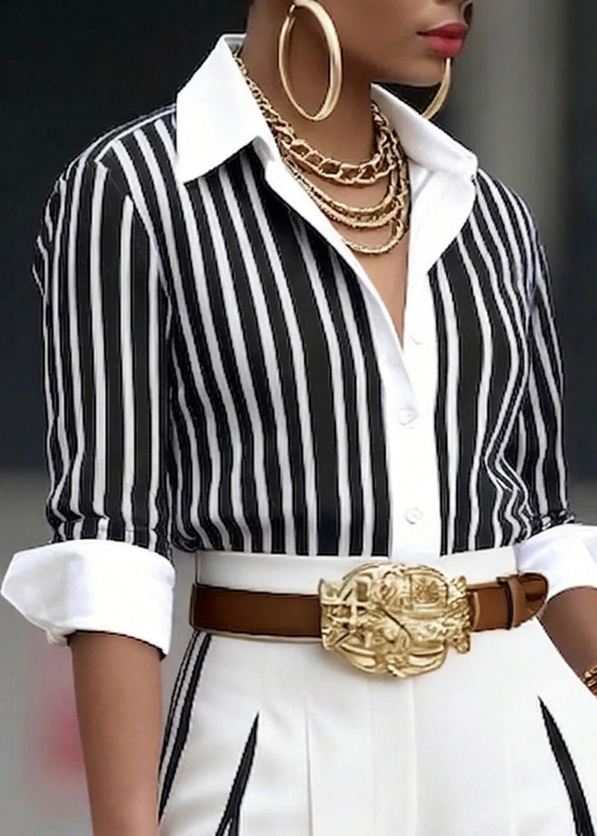 Lucia: Conjunto De Mujer A Rayas Con Camisa Y Pantalón Ancho