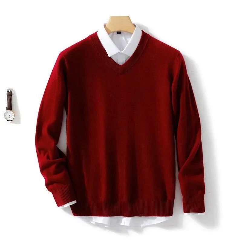 Maglione da uomo in cashmere sciancrato con scollo a V