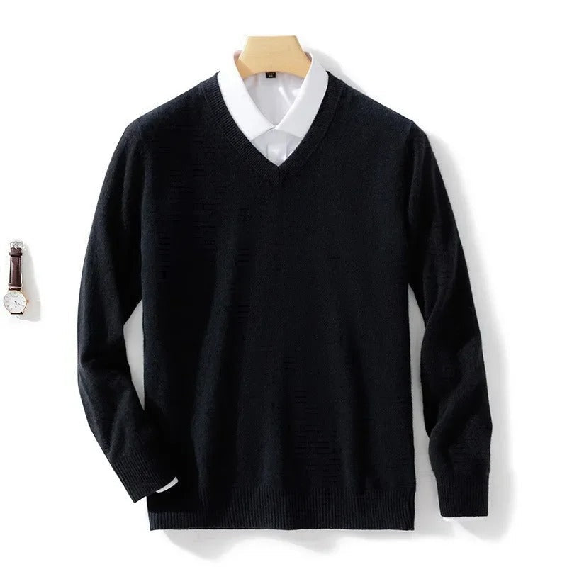 Maglione da uomo in cashmere sciancrato con scollo a V