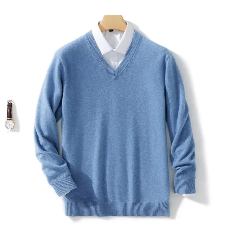 Maglione da uomo in cashmere sciancrato con scollo a V