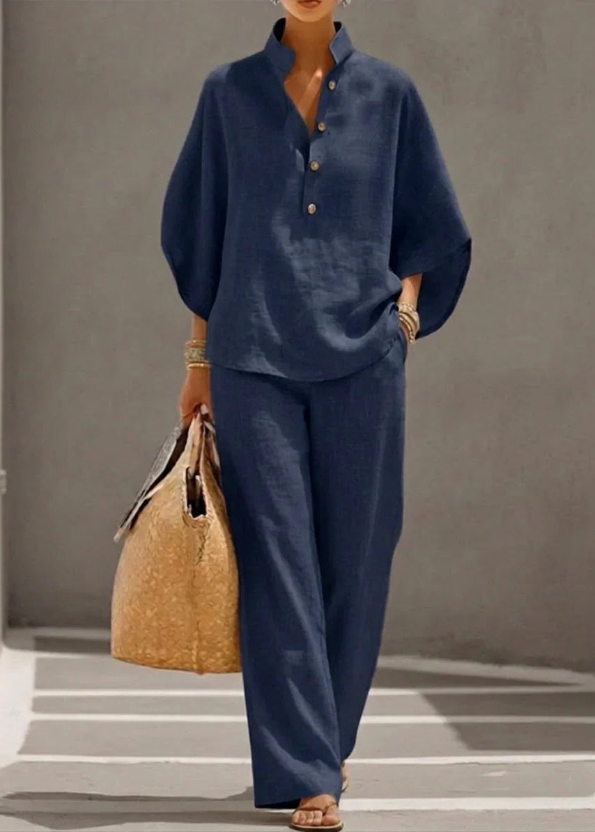 Maribel | Conjunto de lino con mangas murciélago y pantalón ancho