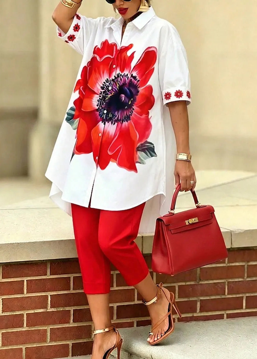 Bianca · Completo Due Pezzi Floreale Donna Top Oversize e Pantaloni Cropped