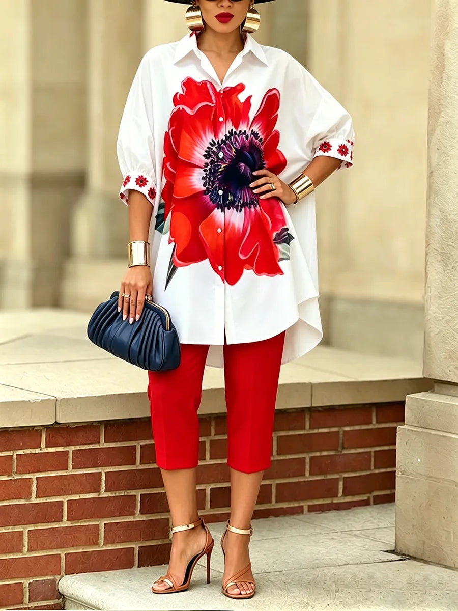 Bianca · Completo Due Pezzi Floreale Donna Top Oversize e Pantaloni Cropped