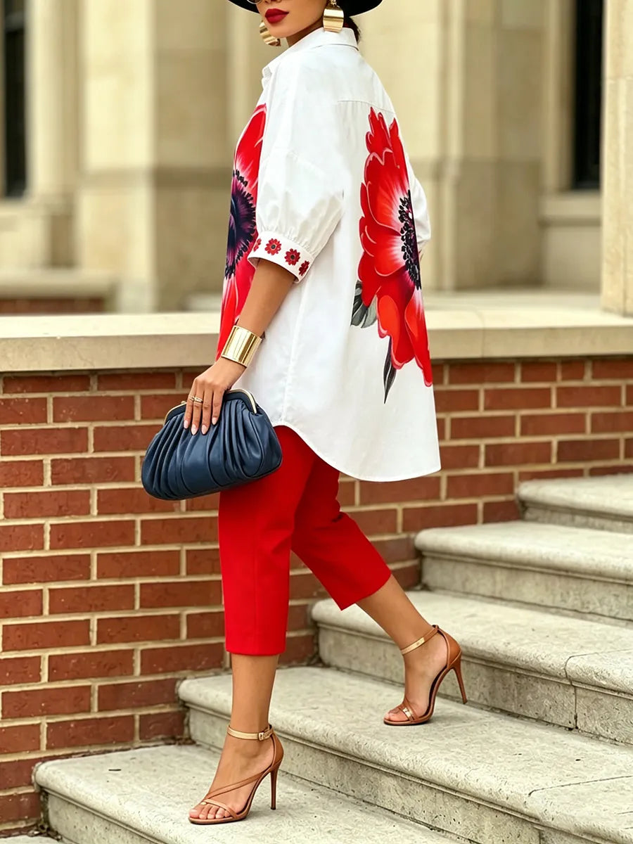 Bianca · Completo Due Pezzi Floreale Donna Top Oversize e Pantaloni Cropped